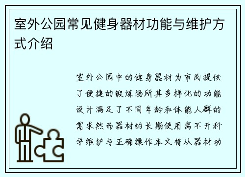 室外公园常见健身器材功能与维护方式介绍